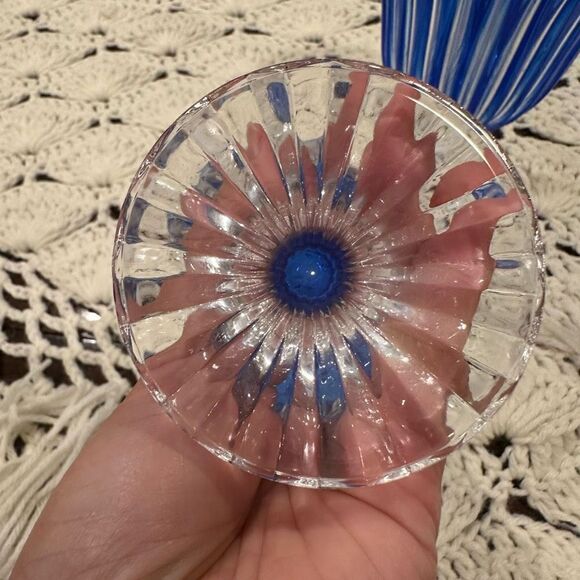 CRISTAL DE FRANCE Vintage Blue Genuine Glass Wine Goblets Big and Small NEW - Picture 5 of 7